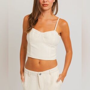 Tweed Bustier Spaghetti Top Cream
